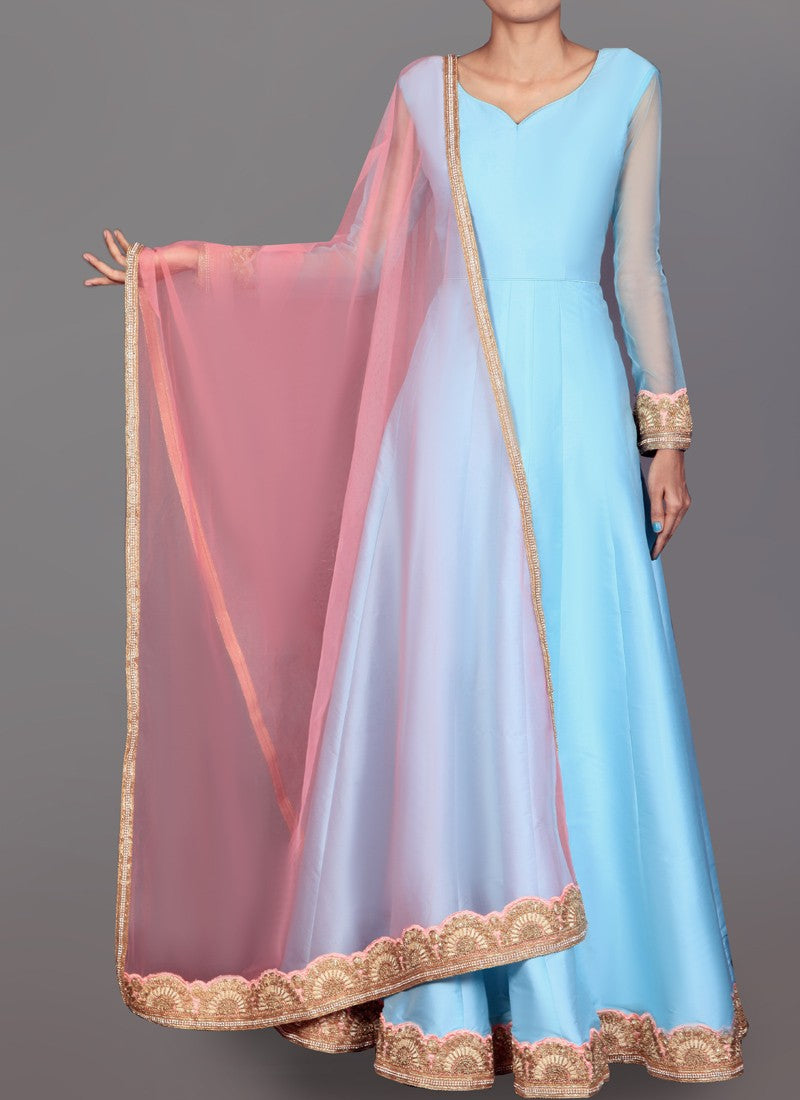 Indian blue and pink outlet gown