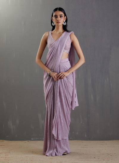 Lilac Pre-Draped Saree Set - Indian Clothing in Denver, CO, Aurora, CO, Boulder, CO, Fort Collins, CO, Colorado Springs, CO, Parker, CO, Highlands Ranch, CO, Cherry Creek, CO, Centennial, CO, and Longmont, CO. Nationwide shipping USA - India Fashion X